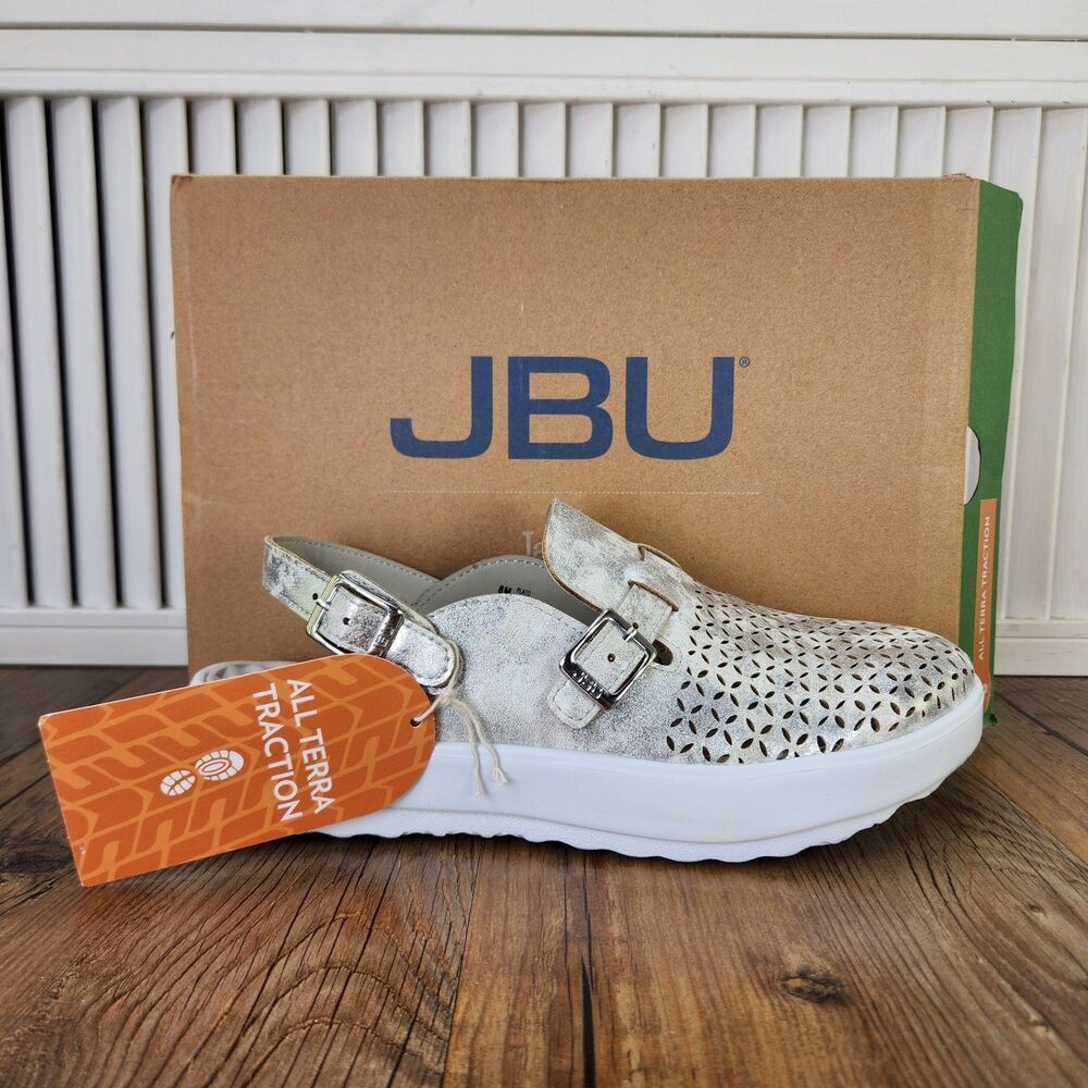 JBU by Jambu Plato Mule Womens Size 8 Grey Slip On Perforated Leather Clog Shoes